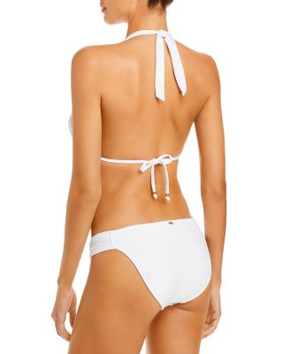 Lace Overlay Halter Bikini Top & Fanned Bottom