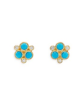 Temple St. Clair - 18K Yellow Gold Classic Trio Turquoise & Diamond Stud Earrings