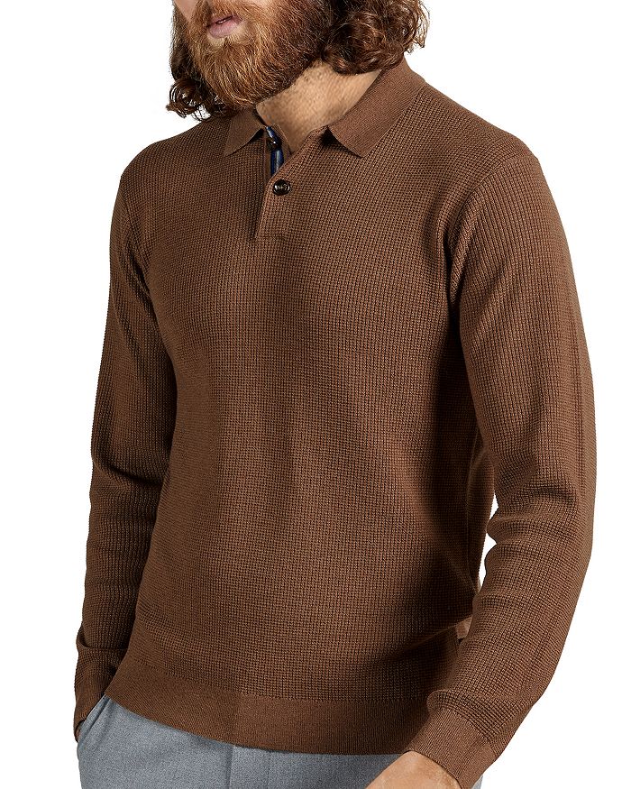 Ted Baker Long Sleeve Knit Polo In Camel