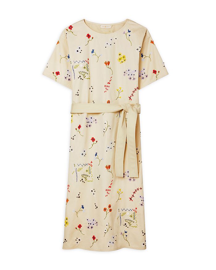 Tory Burch Embroidered Shift Midi Dress | Bloomingdale's