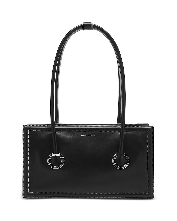 Vtg Bloomingdales Handbag Women Black Leather Lined Purse Shoulder Bag Gold  Tone