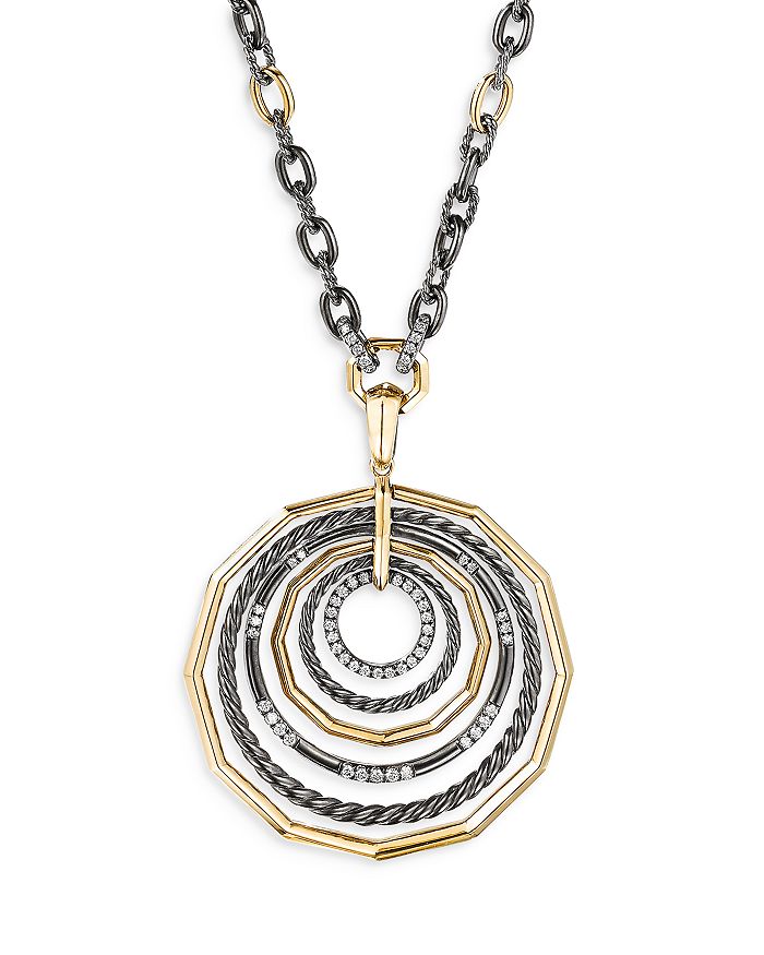 David Yurman - Sterling Silver & 18K Yellow Gold Stax Black & Gold Large Pendant Necklace with Diamonds, 20"