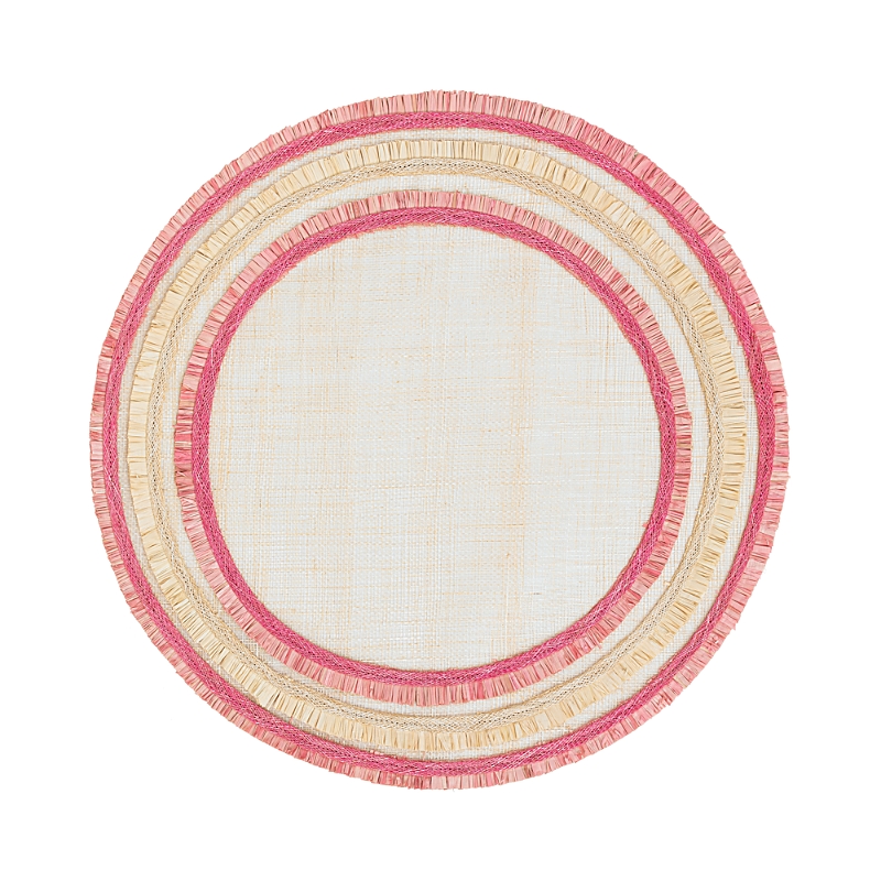 Joanna Buchanan Fringed Two-tone Straw Placemat, Set Of 4 In Pink