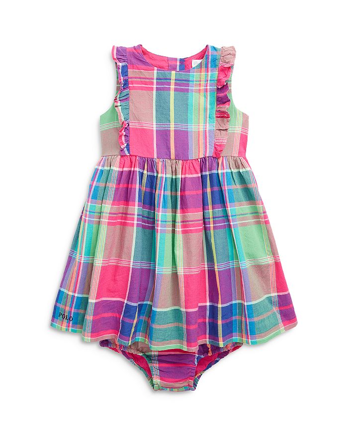 Ralph Lauren Polo  Girls' Madras Sleeveless Dress & Bloomer Set - Baby In Pink