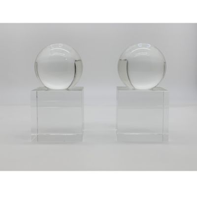 Crystal Glass Block &amp; Sphere Book End, Pair