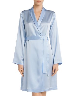La Perla Notch-lapel Silk-charmeuse Robe In Azure