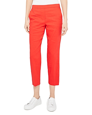 Theory Treeca Good Linen Cropped Pull-on Ankle Pants In Scarlet