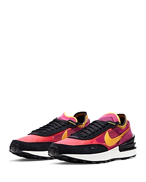 Nike Waffle One Suede And Leather-trimmed Mesh Sneakers In Active Fuchsia/university Gold-black
