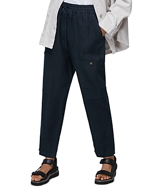 Whistles Linen Cargo Trousers In Navy
