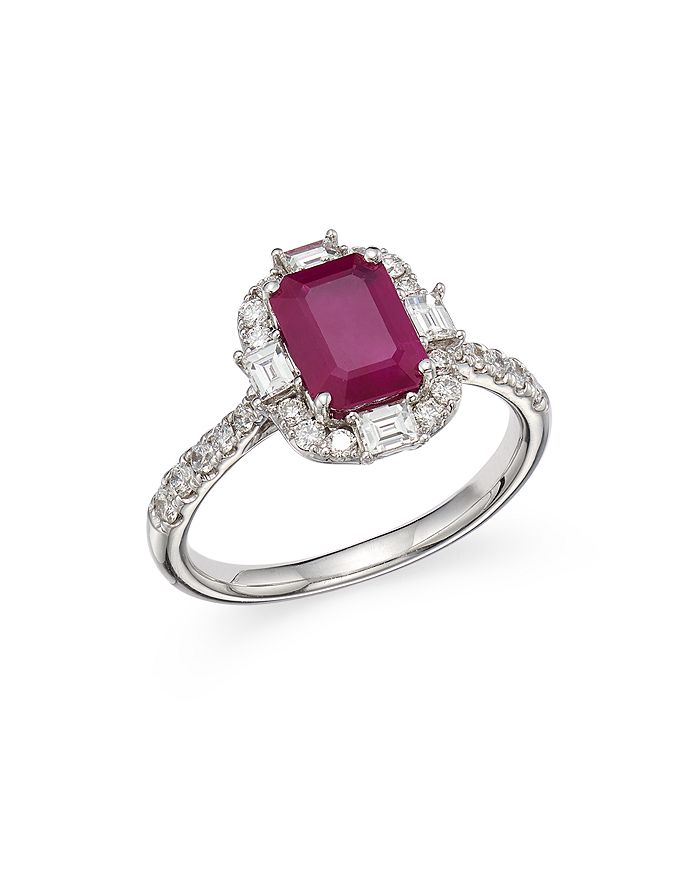 Bloomingdale's - Ruby and Diamond Halo Ring in 14K White Gold - 100% Exclusive