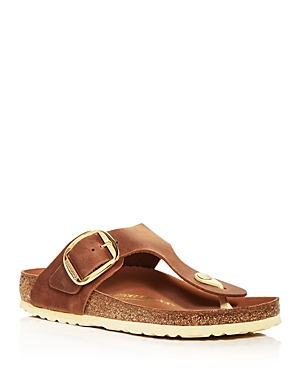 Shop Birkenstock Women's Gizeh Big Buckle Thong Sandals In Brown Leather/gold
