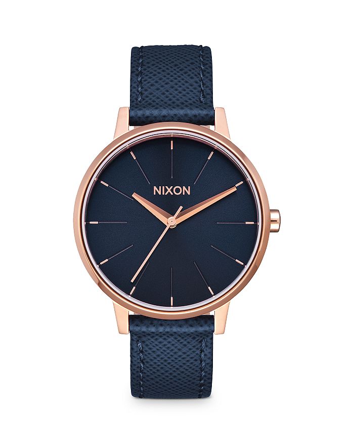 Shop Nixon The Kensington Leather Watch, 36.5mm In Navy