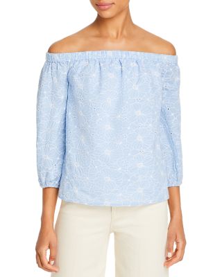 MILLY Nova Floral Embroidered Eyelet Off-the-Shoulder Top | Bloomingdale's