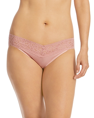 Hanky Panky Signature Lace Organic Cotton V-kini Panties, Basic Colors In Rooibos Beige