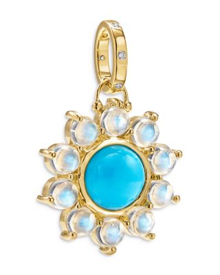 18K Yellow Gold Dreamcatcher Halo Pendant with Turquoise, Blue Moonstone & Diamonds