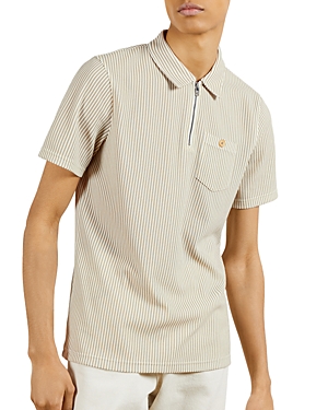 TED BAKER ZIP PLACKET STRIPED POLO SHIRT,252830GREY