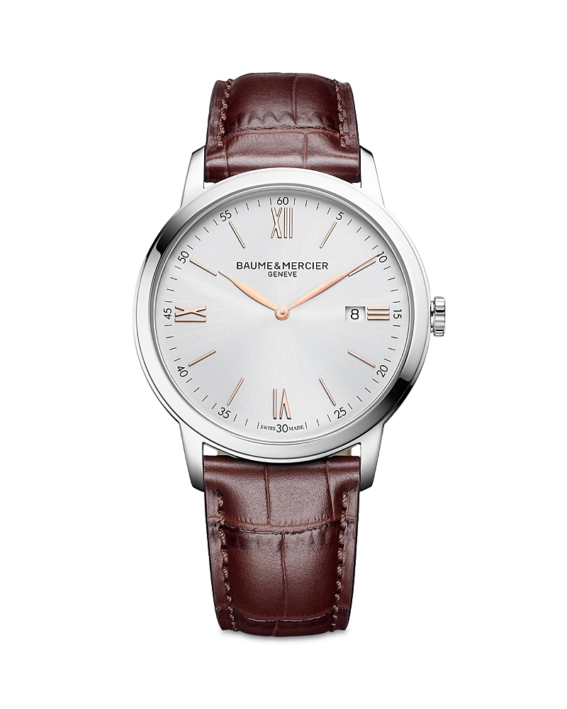 Baume & Mercier Men's Swiss Classima Red-brown Leather Strap Watch 42mm In White/brown