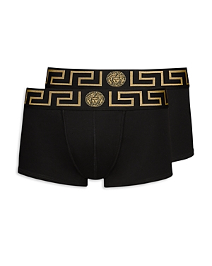 Shop Versace Greca Border Trunks Pack Of 2 In Black Gold