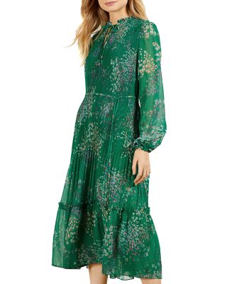 ted baker green pleated dress Melike Satin Pleated Halterneck Midi Dress In Green