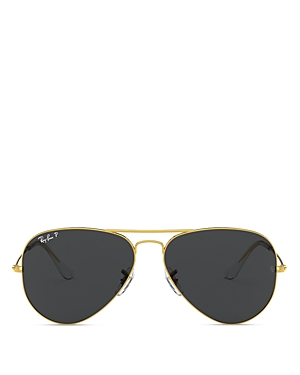 Ray Ban Ray-ban Unisex Polarized Brow Bar Aviator Sunglasses, 62mm In Legend Gold/polarized Black