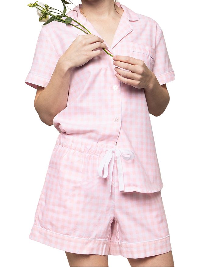 Shop Petite Plume Gingham Cotton Pajama Shorts Set In Pink