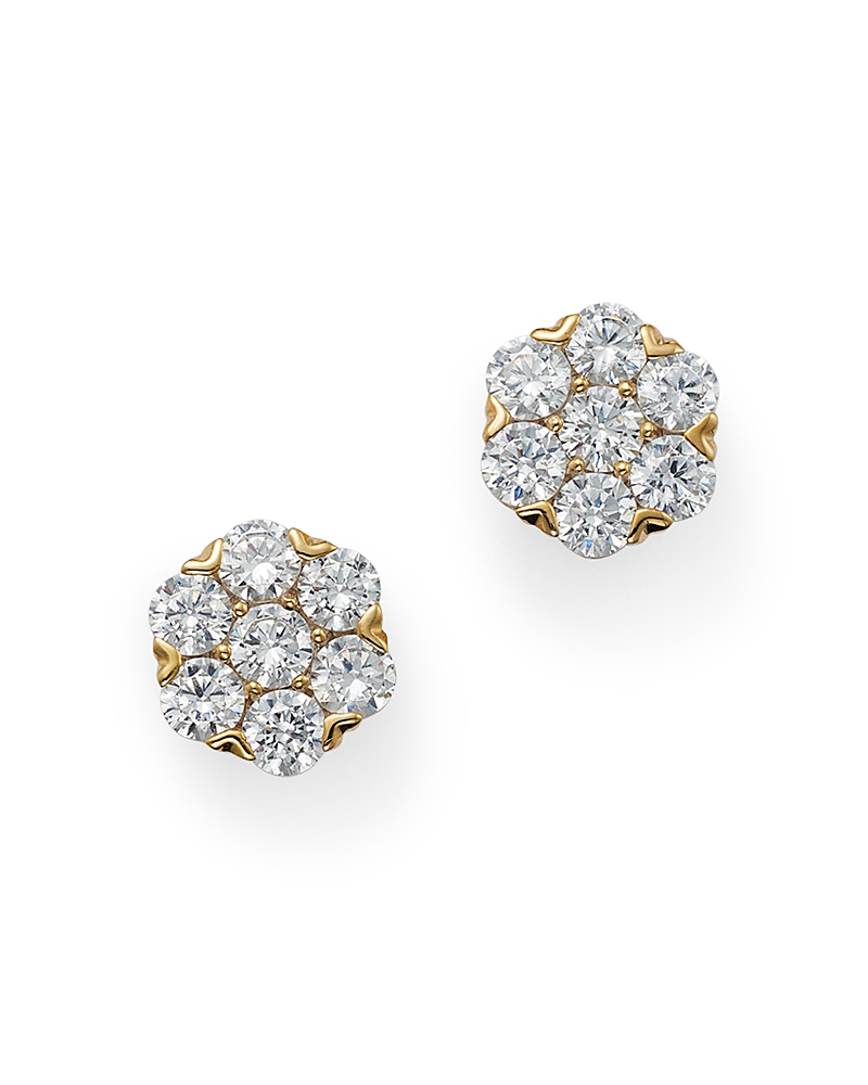 Bloomingdale's Round Cut Diamond Cluster Stud Earrings In 14k Yellow Gold, 1.0 Ct. T. W. - Exclusive In White/gold