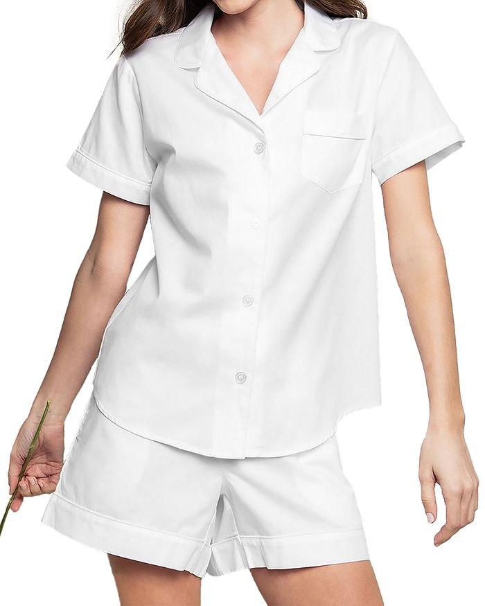 Shop Petite Plume Classic Cotton Pajama Shorts Set In White