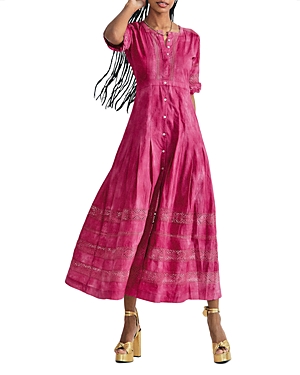 Loveshackfancy Edie Lace Short Sleeve Midi Shirt Dress In Island Pink Hand Dye
