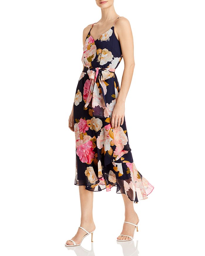 KARL LAGERFELD PARIS Printed Belted Midi Dress | Bloomingdale's