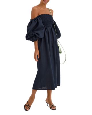 Sleeper - Atlanta Smocked Off-the-Shoulder Midi Dress