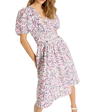 French Connection FLORES PUFF SLEEVE MIDI DRESS