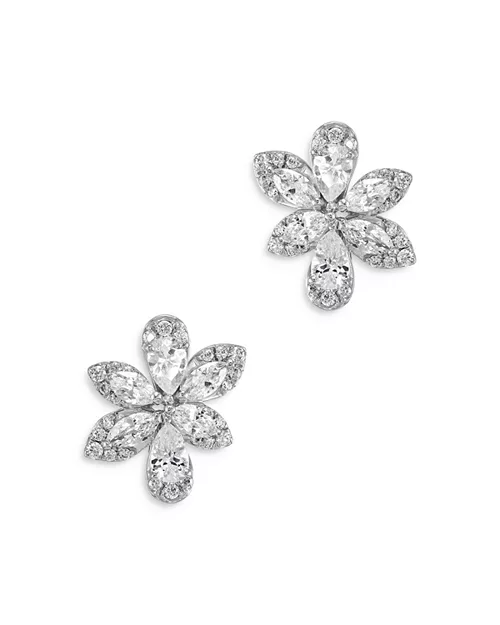 Bloomingdale's Fine Collection Marquis, Pear & Round Cut Diamond Flower Stud Earrings in 14K White Gold, 1.0 ct. t.w.