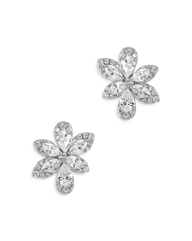 Bloomingdale's Fine Collection Marquis, Pear & Round Cut Diamond Flower Stud Earrings in 14K White Gold, 1.0 tcw