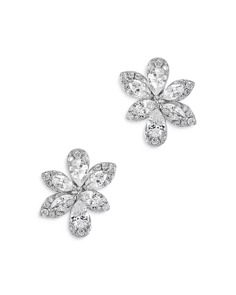 Bloomingdale's Fine Collection Marquis, Pear & Round Cut Diamond Flower Stud Earrings in 14K White Gold, 1.0 tcw