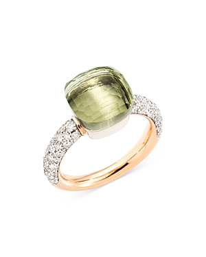Pomellato 18k White & Rose Gold Nudo Prasiolite & Diamond Ring In Green/rose Gold