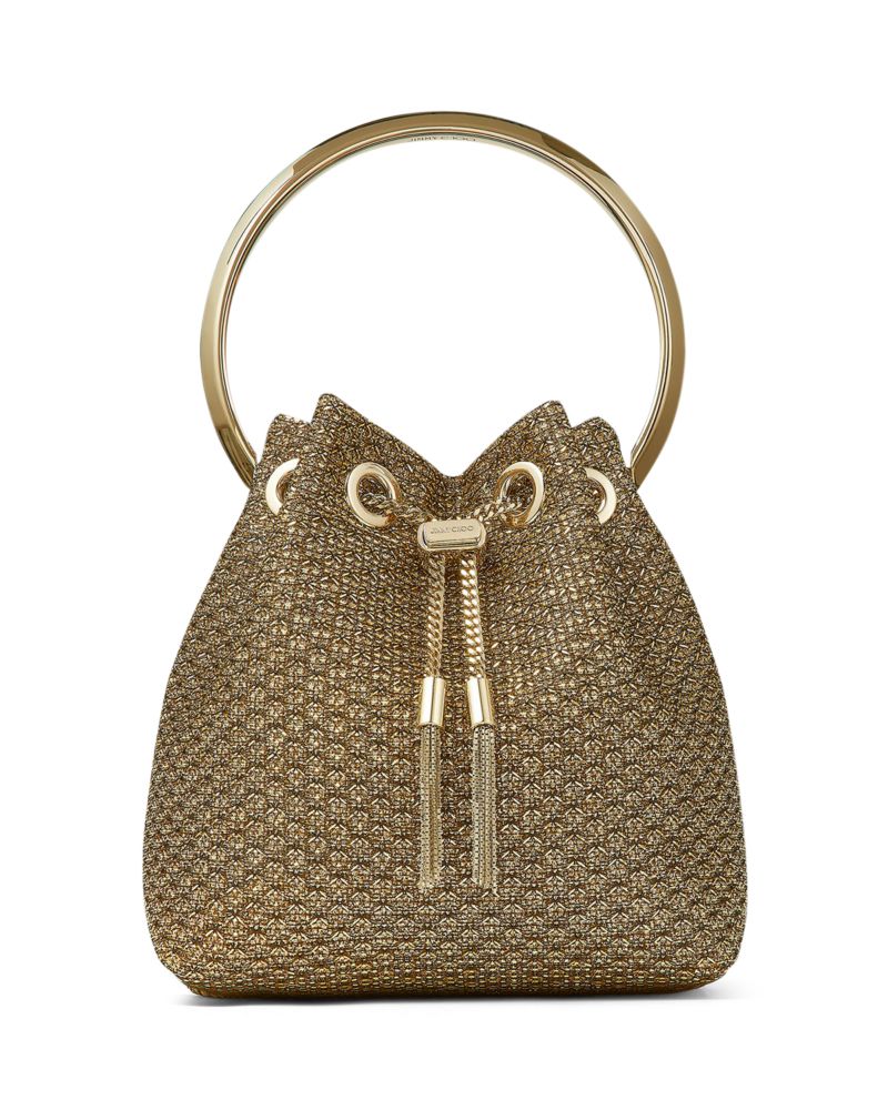 Jimmy Choo Bon Bon Ring Handle Metallic Bucket Bag