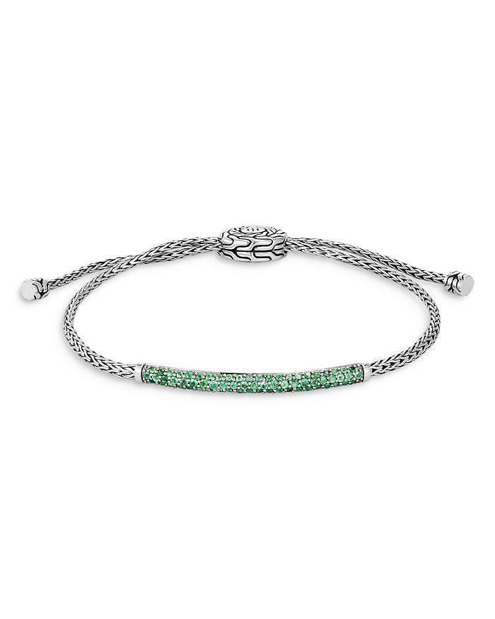 John Hardy Sterling Silver Birthstone Classic Chain Pull Through Bracelet In Emerald