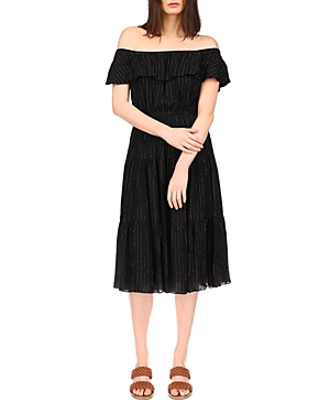 Michael Michael Kors Off-the-shoulder Midi Dress In Black/gold | ModeSens Michael Michael Kors Off-the-shoulder Midi Dress In Black/gold | ModeSens