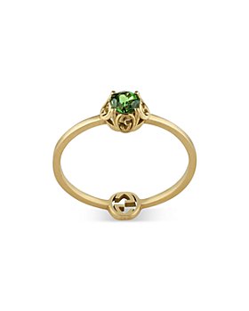 Gucci - 18K Yellow Gold Interlocking G Green Tourmaline Ring