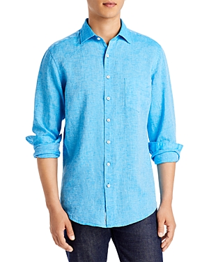 Shop Rodd & Gunn Seaford Linen Button-up Shirt In Cyan