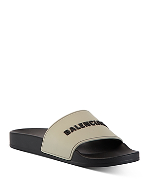 Balenciaga Women's Logo Slide Sandals In Gris/noir