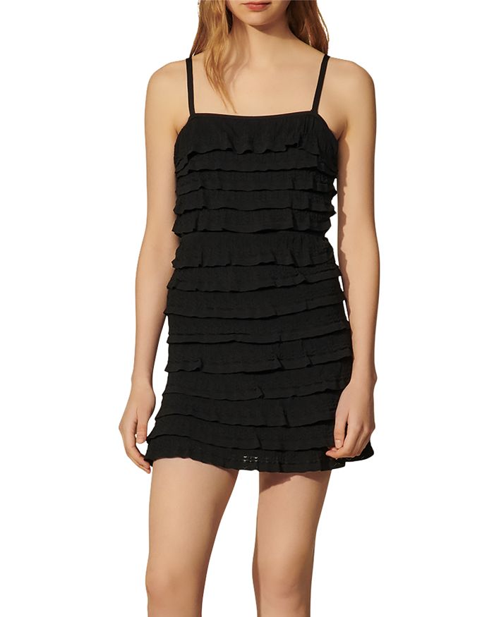 Sandro black outlet ruffle dress