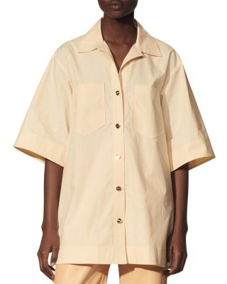 Sandro Abby Organic Cotton Oversized Beige Shirt, NWT, Size Medium, MSRP $245 store