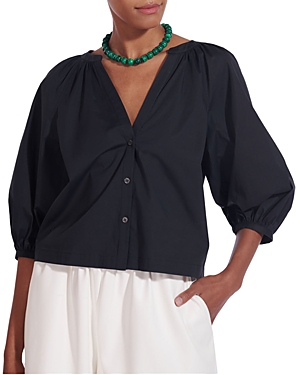 Staud Dill Puff-sleeve Button-front Top In Black