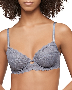 Calvin Klein Seductive Comfort With Lace Full Coverage Bra Qf1741 In Pewter Sand