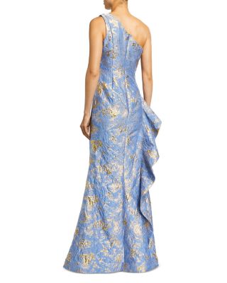 Metallic Jacquard One-Shoulder Gown