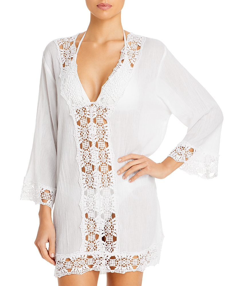 La Blanca Embroidered-inset Tunic Coverup In White