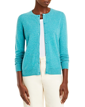 C By Bloomingdale's Crewneck Cashmere Cardigan - 100% Exclusive In Marled Teal