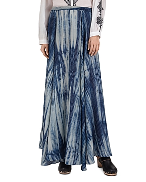 Gerard Darel Latika Tie-dye Silk Midi Skirt In Blue