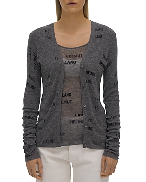 Helmut Lang Ribbed Logo-knit Wool Cardigan In Heather Grey